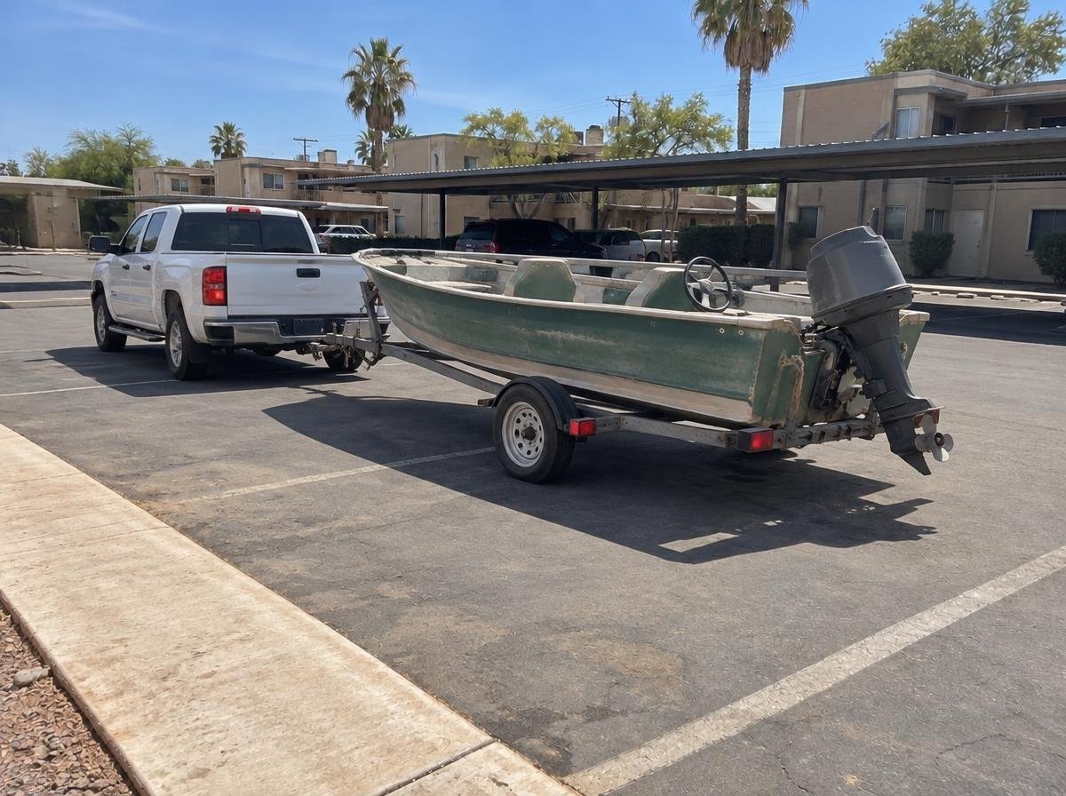 Alumacraft Lunker 165 aluminum fishing boat loaded for removal in El Centro, CA