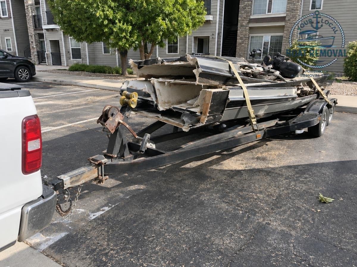 Ranger 519VX bass boat loaded for removal in Greeley, CO